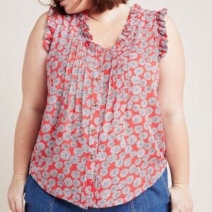 Anthropologie Maeve Sleeveless Tank Top Women’s Sz 24W Red & Black/White Flowers